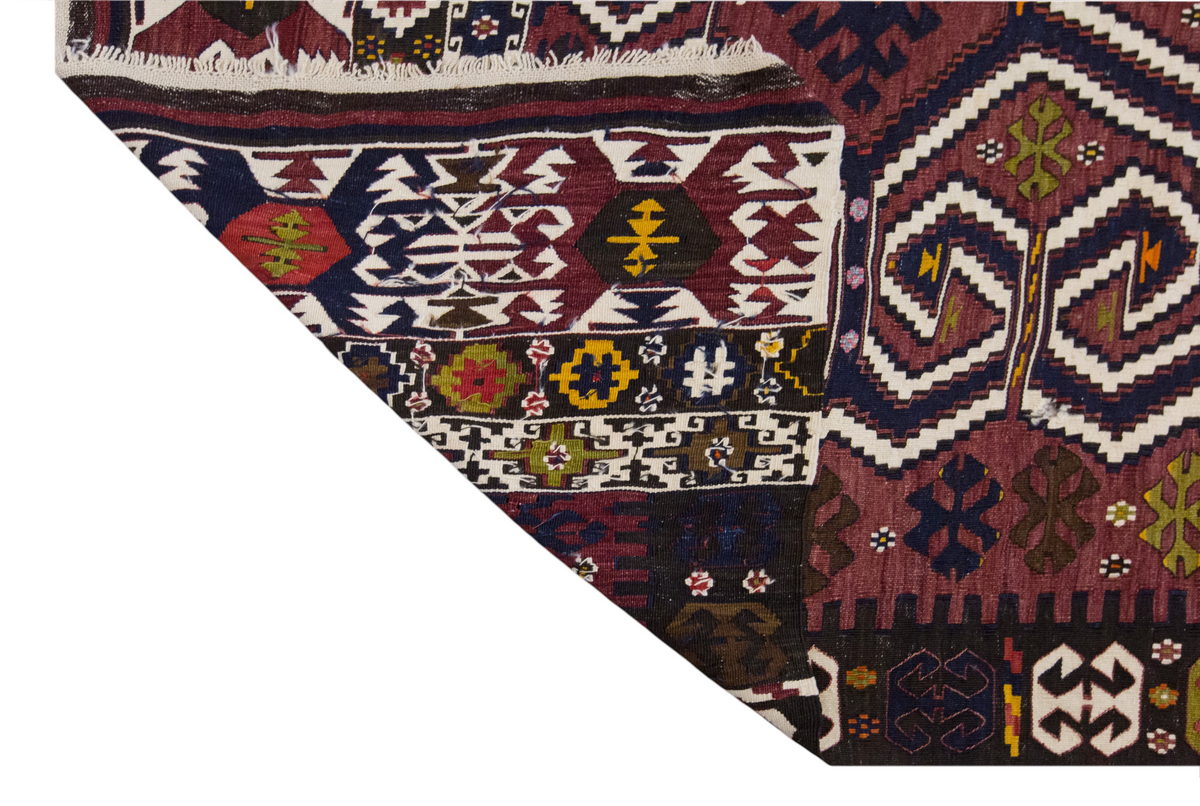 Vintage Large Saçıkara Tribe Kilim, 244 x 390 cm / 8 x 13 ft Kilim