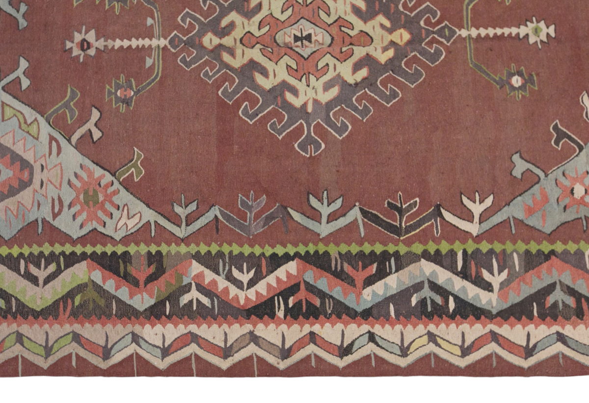 Vintage Oushak Turkish Kilim, 8.2 x 9.9 ft, 251 x 303 cm