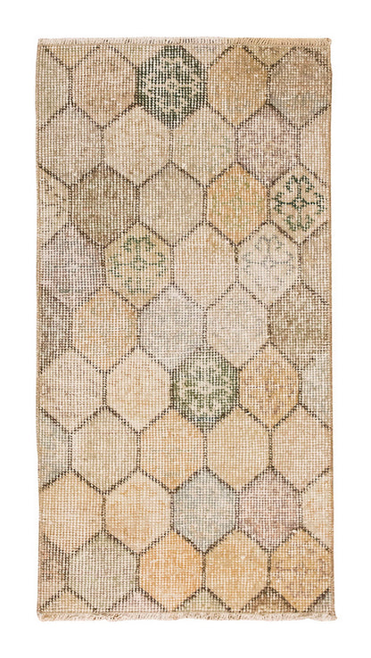 Vintage Rug, Small Oushak Rug 1'5" x 2'11" feet 44 x 90 cm