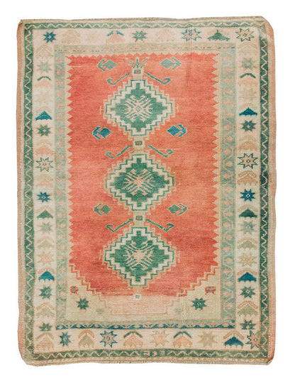 Vintage Rug, Small Oushak Rug 2'11" x 3'10" feet 89 x 118 cm