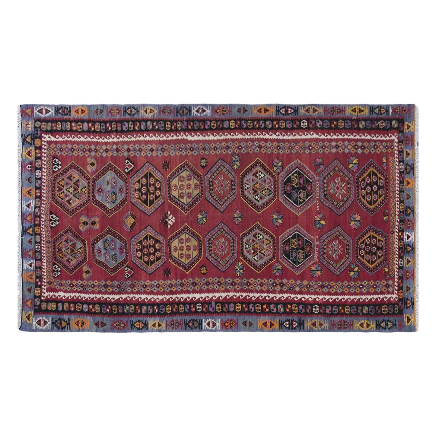 Vintage Sivas Şarkışla Kilim Rug, 6.1x13.1 ft, 185x400 cm, Handwoven Turkish Wool Kilim