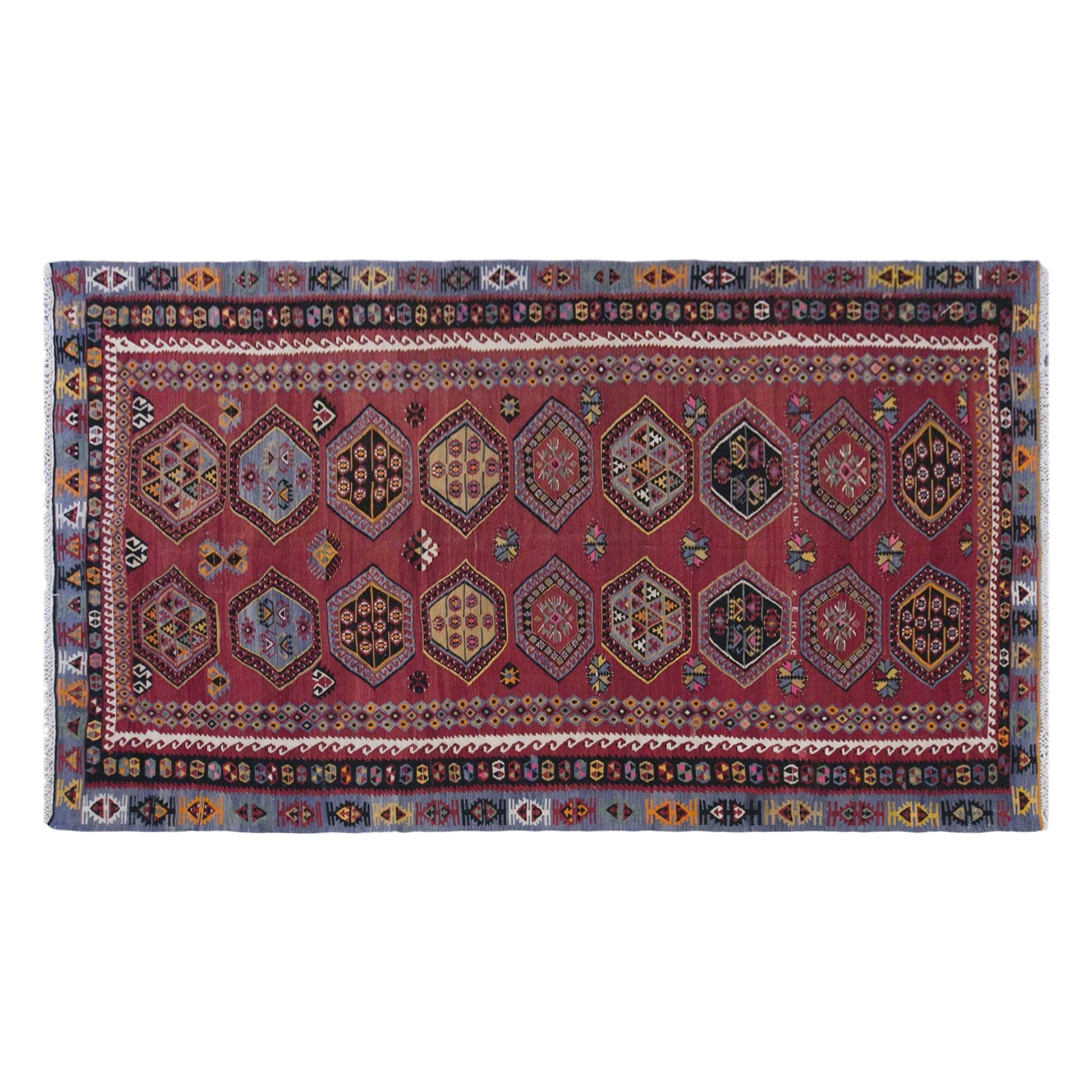 Vintage Sivas Şarkışla Kilim Rug, 6.1x13.1 ft, 185x400 cm, Handwoven Turkish Wool Kilim
