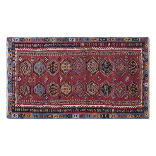 Vintage Sivas Şarkışla Kilim Rug, 6.1x13.1 ft, 185x400 cm, Handwoven Turkish Wool Kilim