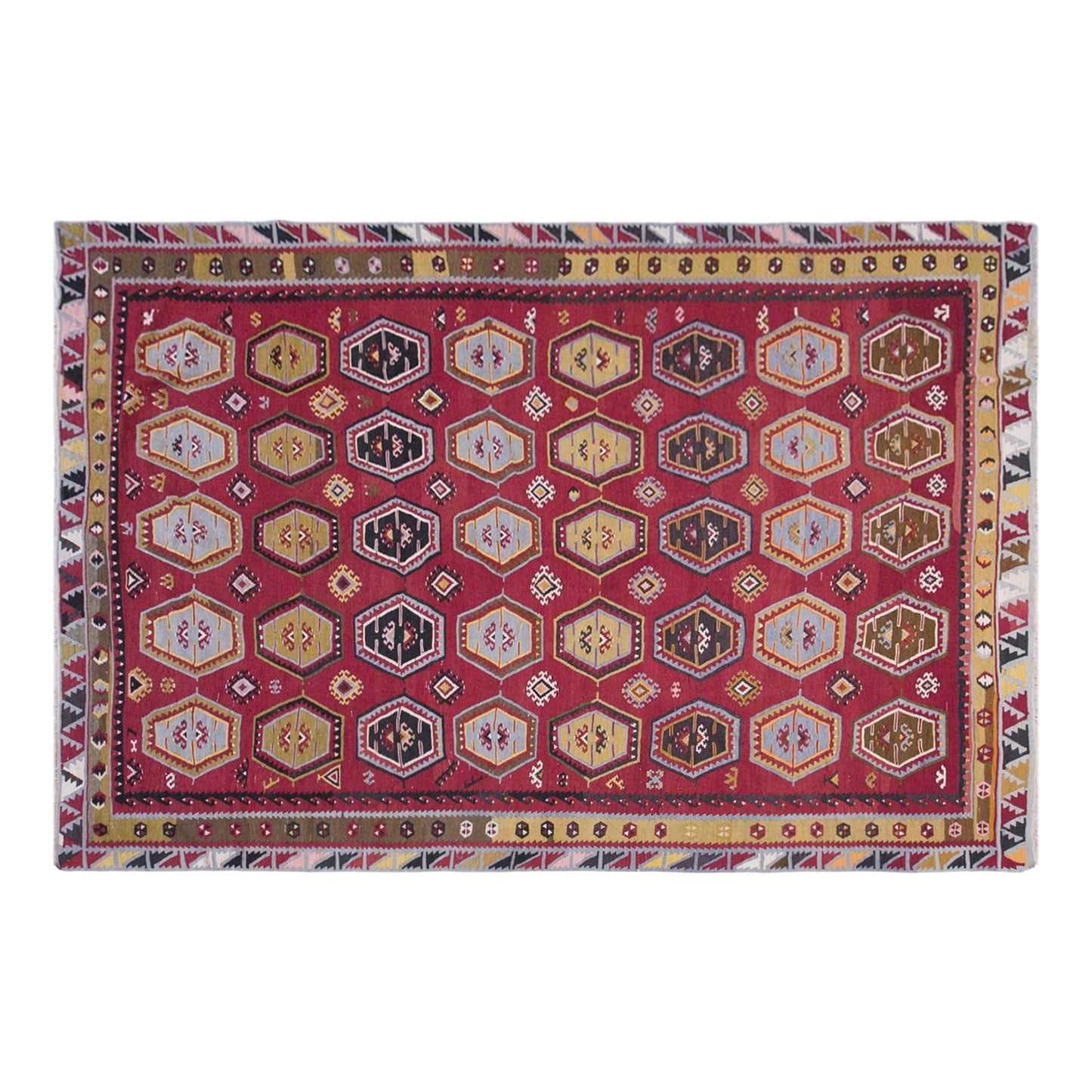 Vintage Sivas Şarkışla Kilim Rug, 7.5x11.2 ft, 230x340 cm, Handwoven Turkish Wool Kilim