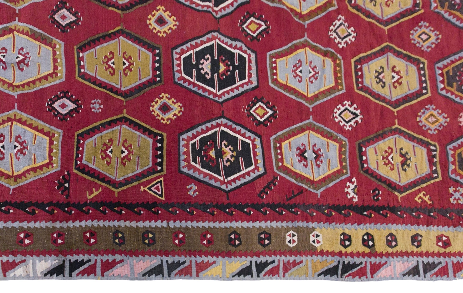 Vintage Sivas Şarkışla Kilim Rug, 7.5x11.2 ft, 230x340 cm, Handwoven Turkish Wool Kilim