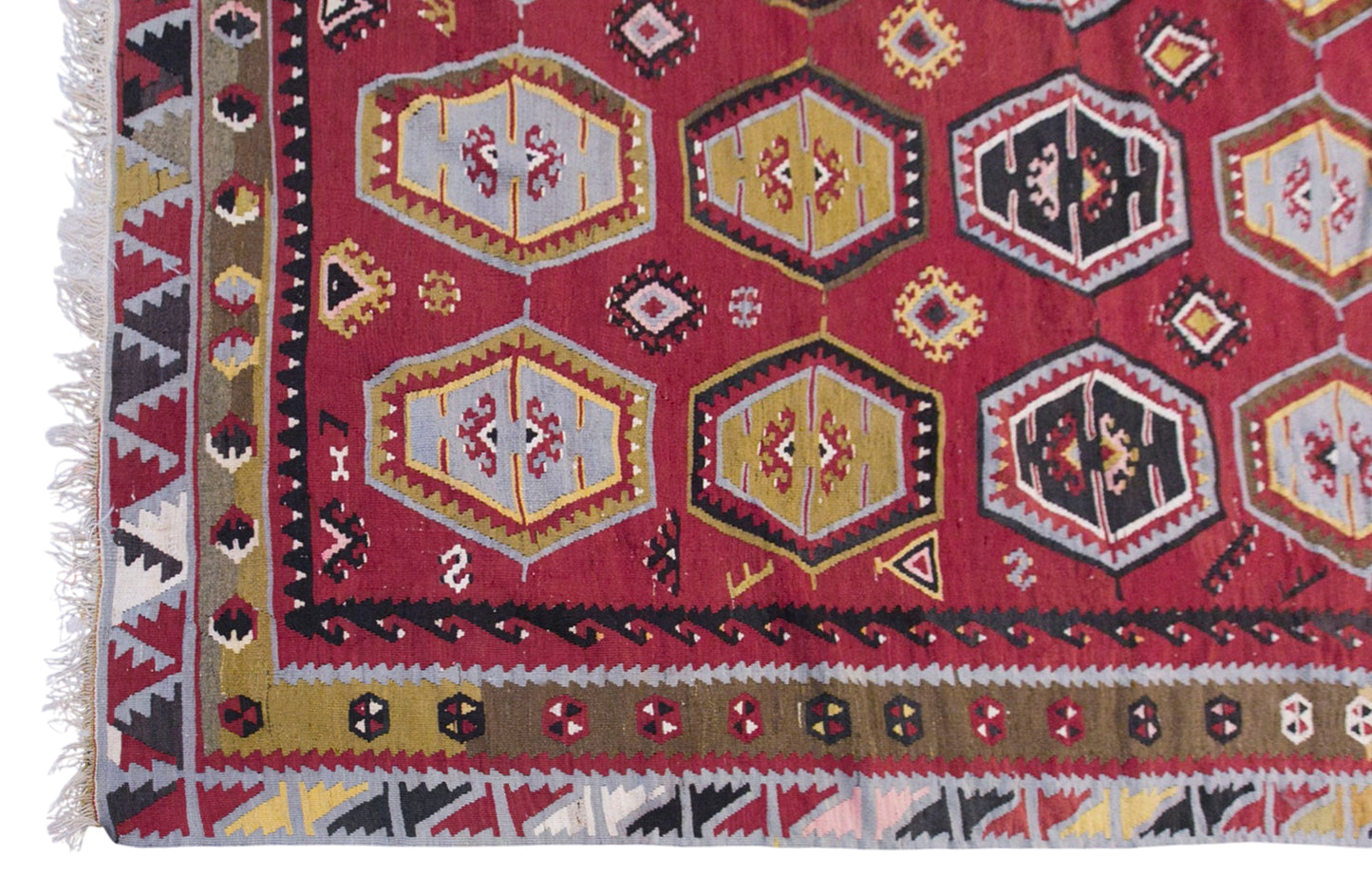Vintage Sivas Şarkışla Kilim Rug, 7.5x11.2 ft, 230x340 cm, Handwoven Turkish Wool Kilim