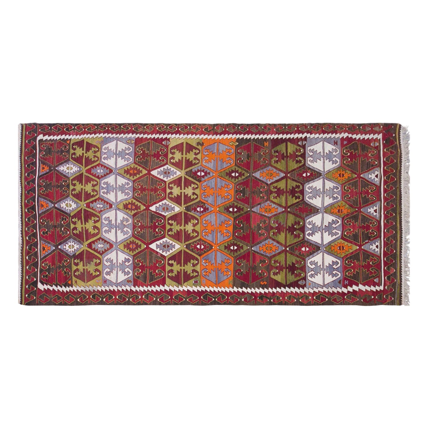 Vintage Sivrihisar Kilim Rug, 5.9x13.1 ft, 180x400 cm, Handwoven Turkish Wool Kilim