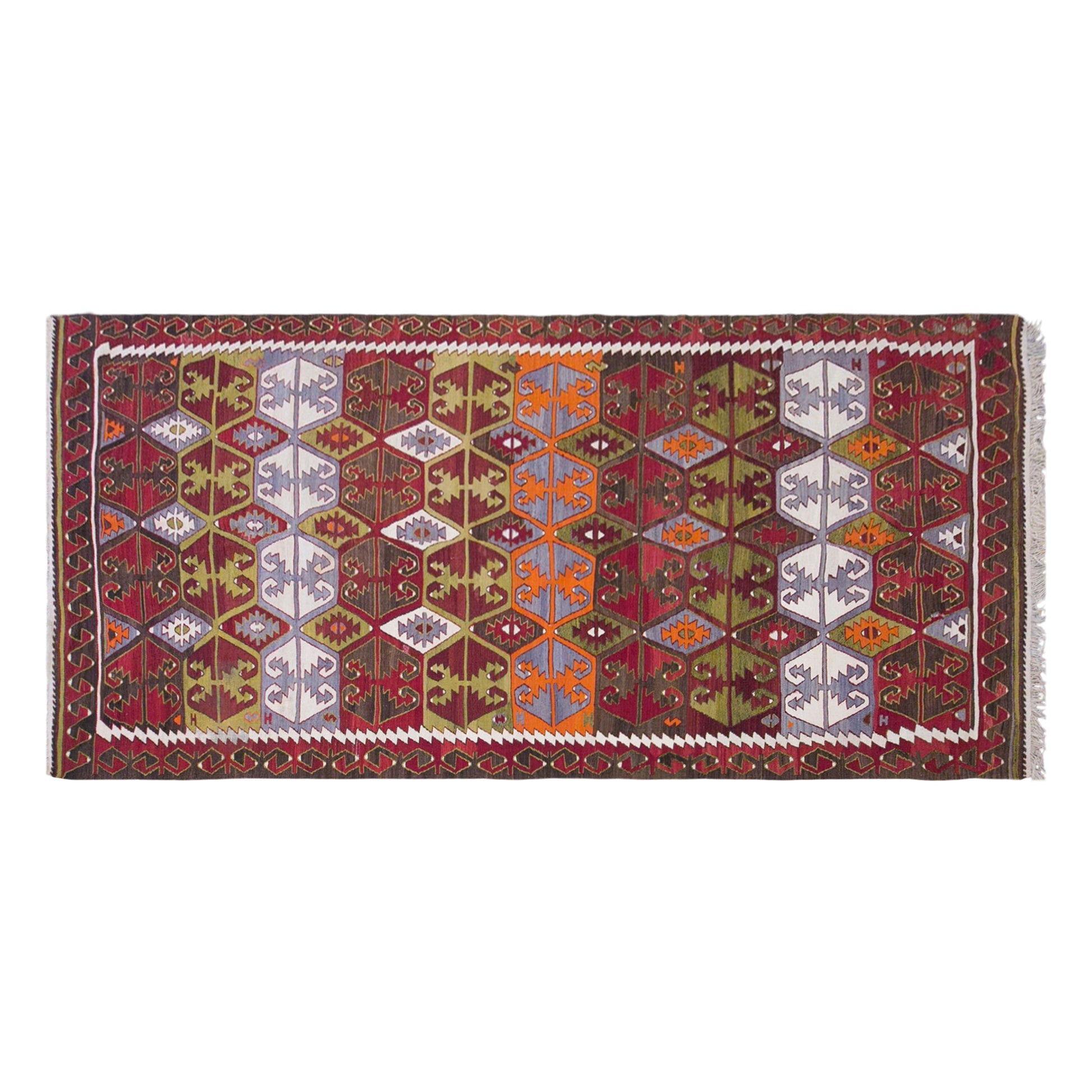 Vintage Sivrihisar Kilim Rug, 5.9x13.1 ft, 180x400 cm, Handwoven Turkish Wool Kilim