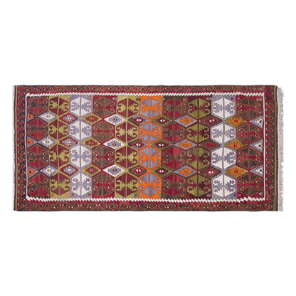 Vintage Sivrihisar Kilim Rug, 5.9x13.1 ft, 180x400 cm, Handwoven Turkish Wool Kilim