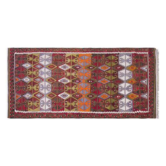Vintage Sivrihisar Kilim Rug, 5.9x13.1 ft, 180x400 cm, Handwoven Turkish Wool Kilim