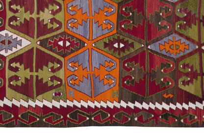 Vintage Sivrihisar Kilim Rug, 5.9x13.1 ft, 180x400 cm, Handwoven Turkish Wool Kilim