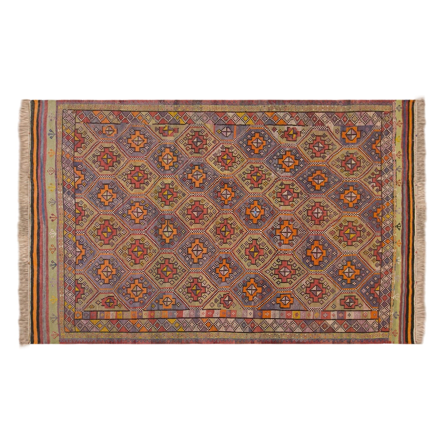Vintage Turkish Cicim Kilim Rug, 7.2 x 11.3 ft, 220 x 345 cm, Handwoven Wool Kilim