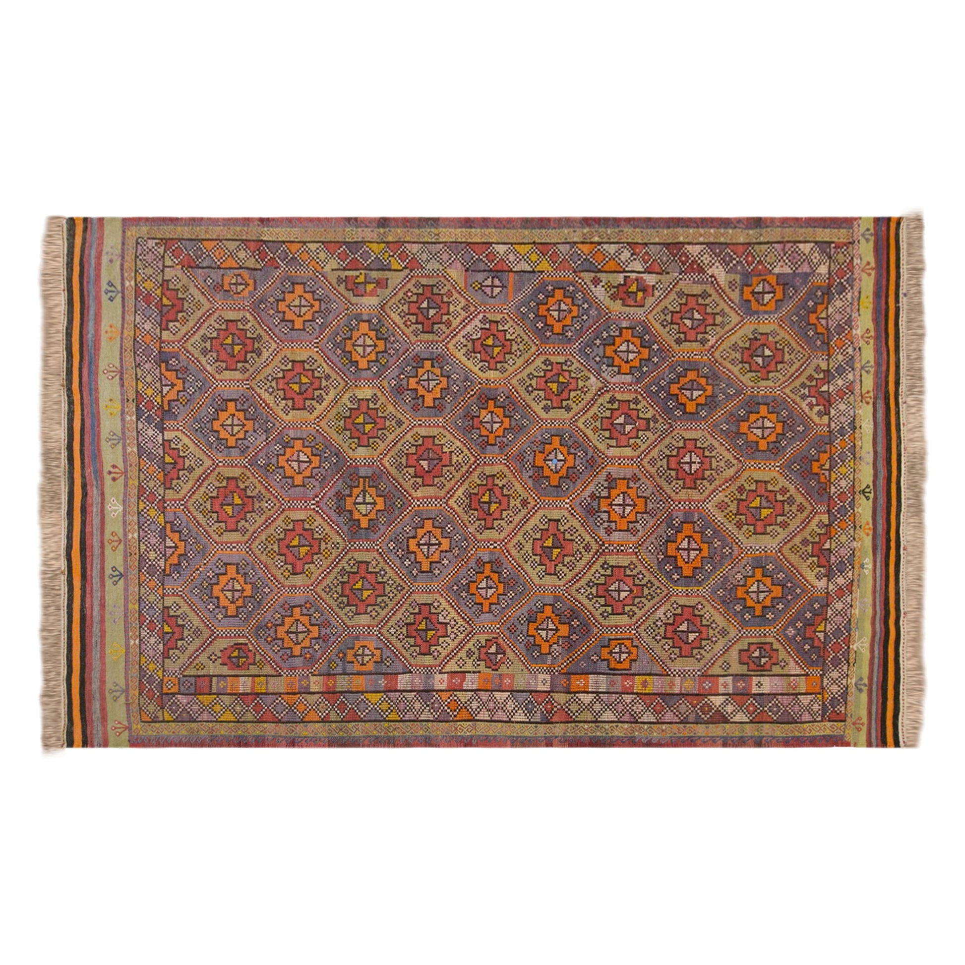 Vintage Turkish Cicim Kilim Rug, 7.2 x 11.3 ft, 220 x 345 cm, Handwoven Wool Kilim