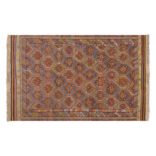 Vintage Turkish Cicim Kilim Rug, 7.2 x 11.3 ft, 220 x 345 cm, Handwoven Wool Kilim