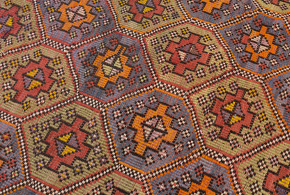Vintage Turkish Cicim Kilim Rug, 7.2 x 11.3 ft, 220 x 345 cm, Handwoven Wool Kilim