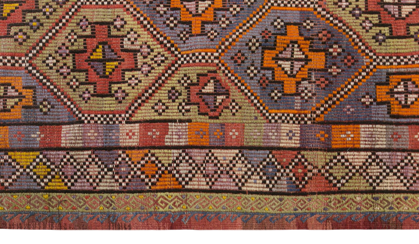 Vintage Turkish Cicim Kilim Rug, 7.2 x 11.3 ft, 220 x 345 cm, Handwoven Wool Kilim
