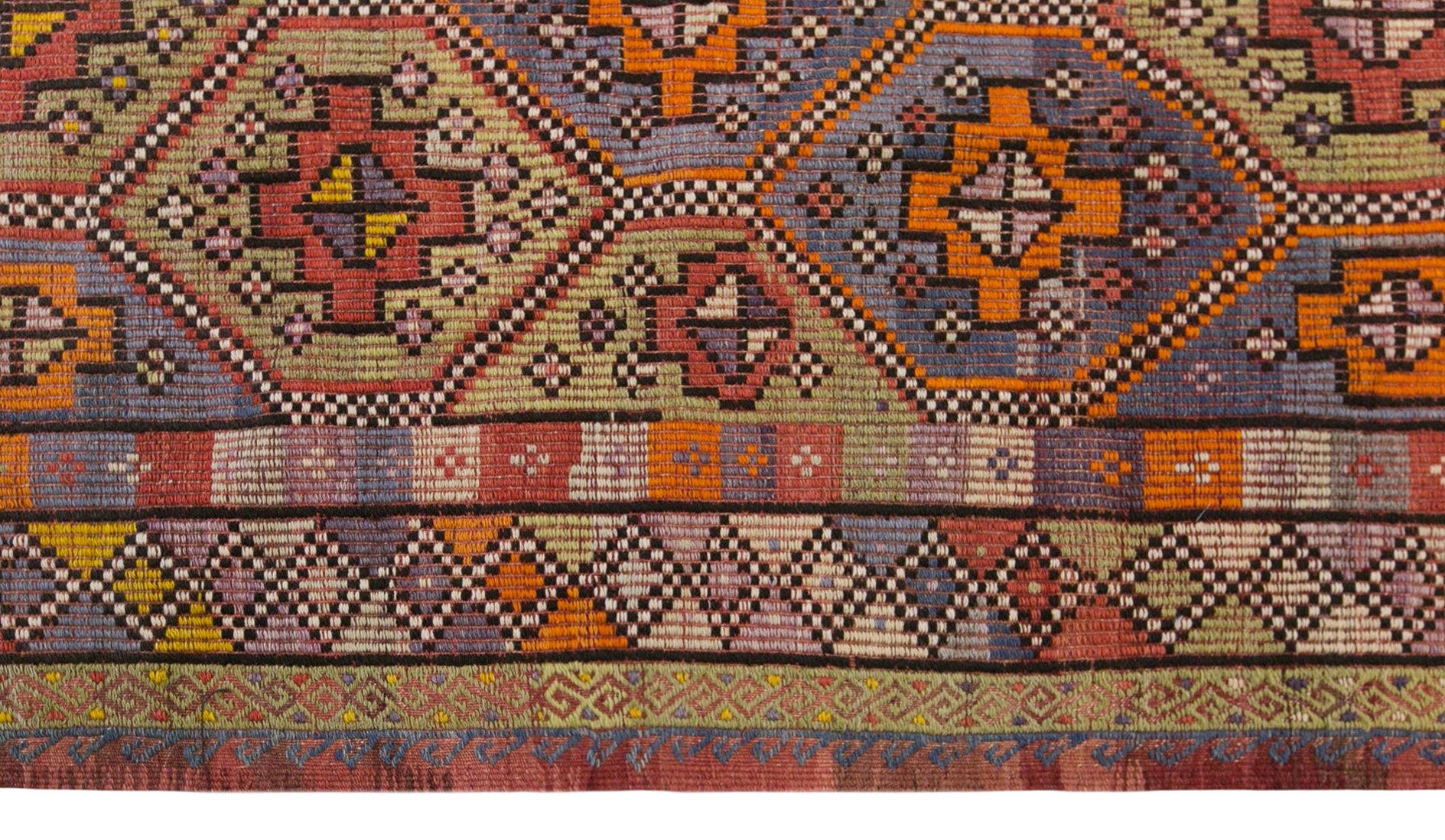 Vintage Turkish Cicim Kilim Rug, 7.2 x 11.3 ft, 220 x 345 cm, Handwoven Wool Kilim
