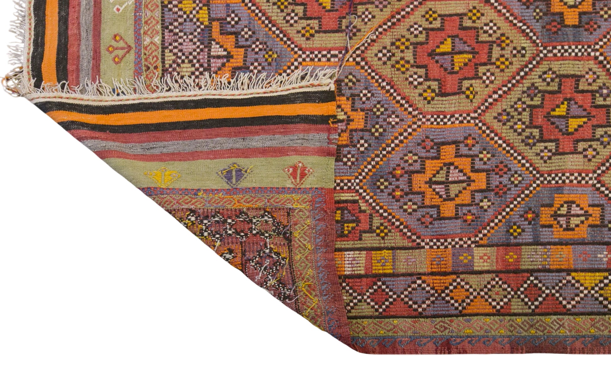 Vintage Turkish Cicim Kilim Rug, 7.2 x 11.3 ft, 220 x 345 cm, Handwoven Wool Kilim