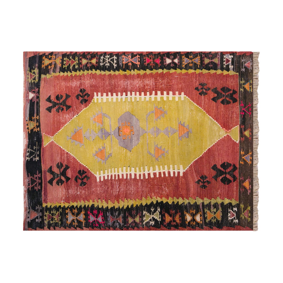 Vintage Turkish Kilim, 2.11 x 4.1 ft Rug, 90 x 125 cm