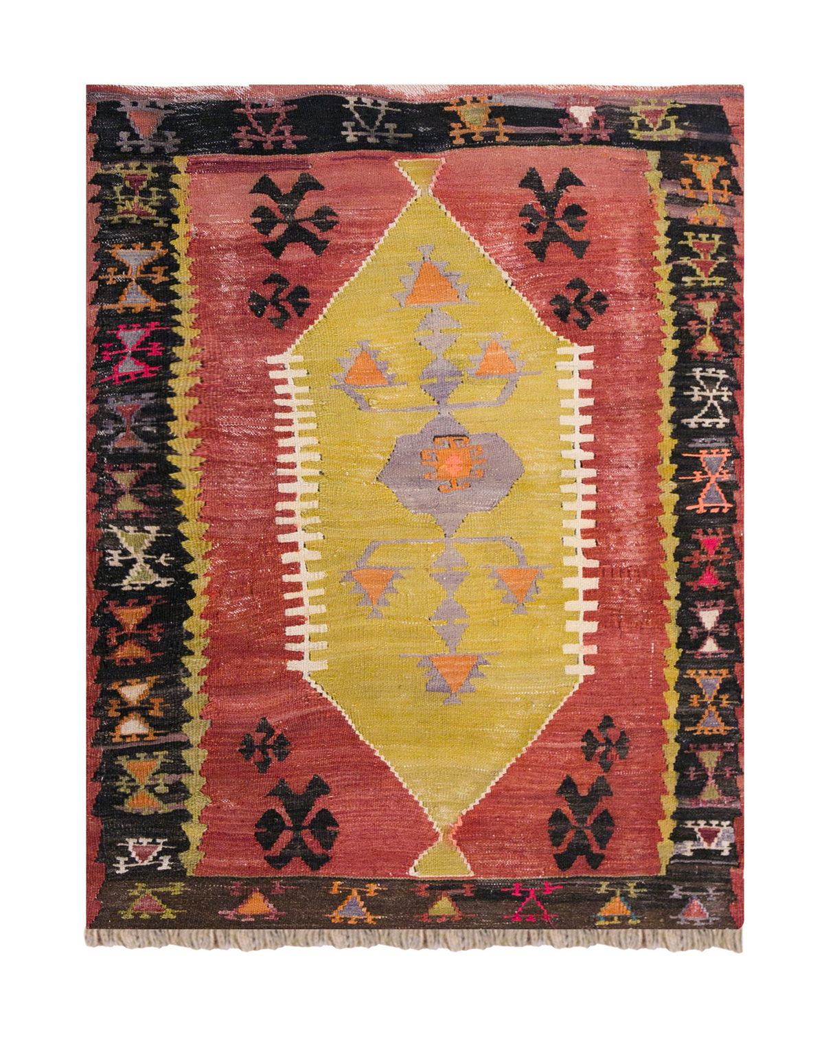 Vintage Turkish Kilim, 2.11 x 4.1 ft Rug, 90 x 125 cm