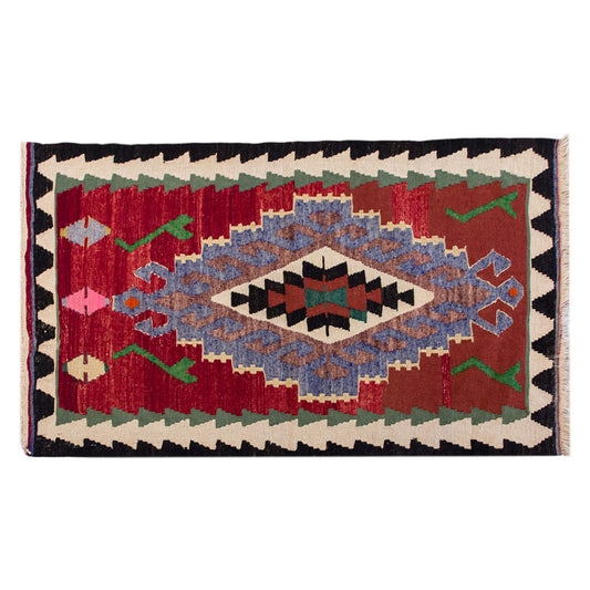 Vintage Turkish Kilim, 2.9 x 4.3 ft Rug, 86 x 130 cm
