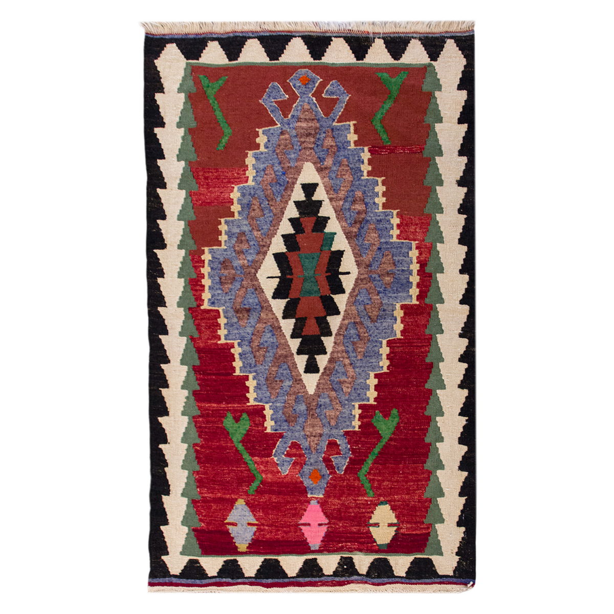Vintage Turkish Kilim, 2.9 x 4.3 ft Rug, 86 x 130 cm