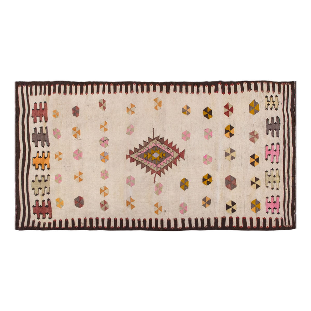 Vintage Turkish Kilim, 3.3 x 5.2 ft Rug, 101 x 160 cm