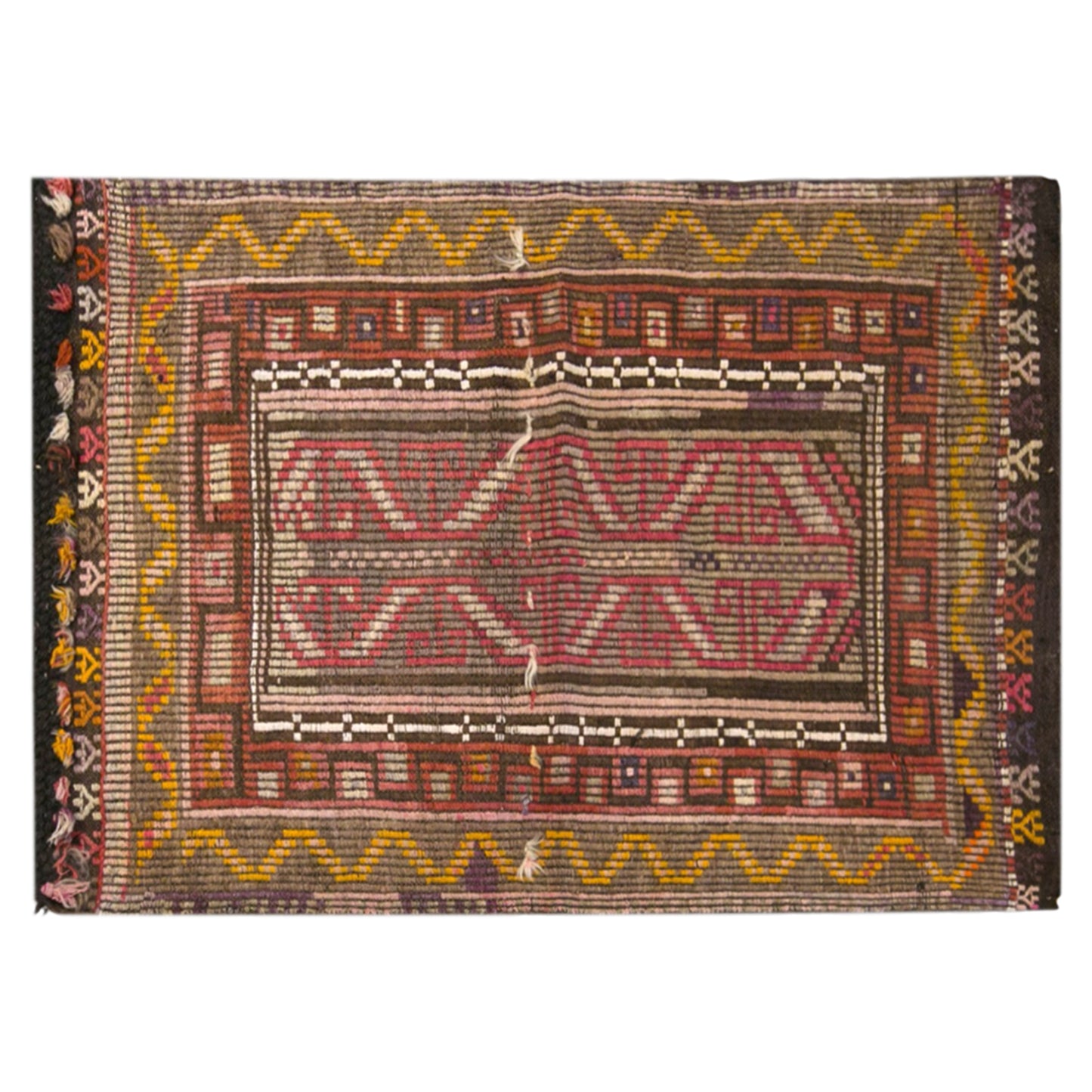 Vintage Turkish Kilim Rug, 2.6 x 4.0 ft, 79 x 123 cm, Handwoven Wool Kilim