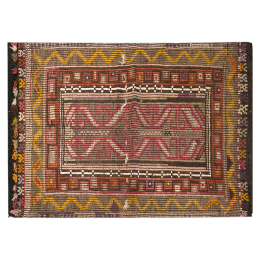 Vintage Turkish Kilim Rug, 2.6 x 4.0 ft, 79 x 123 cm, Handwoven Wool Kilim