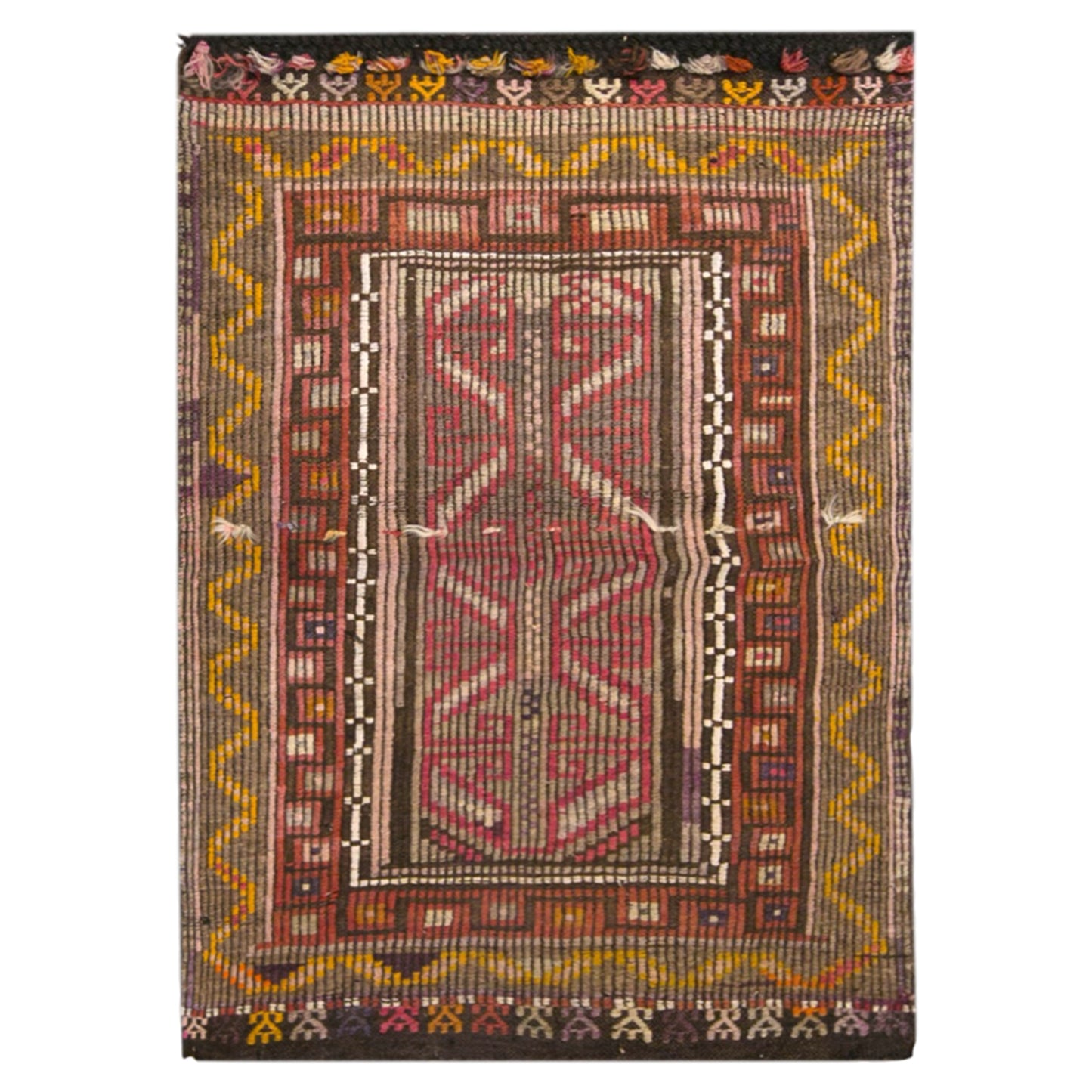 Vintage Turkish Kilim Rug, 2.6 x 4.0 ft, 79 x 123 cm, Handwoven Wool Kilim