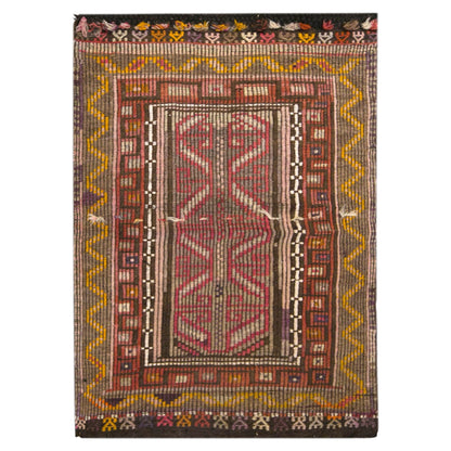 Vintage Turkish Kilim Rug, 2.6 x 4.0 ft, 79 x 123 cm, Handwoven Wool Kilim