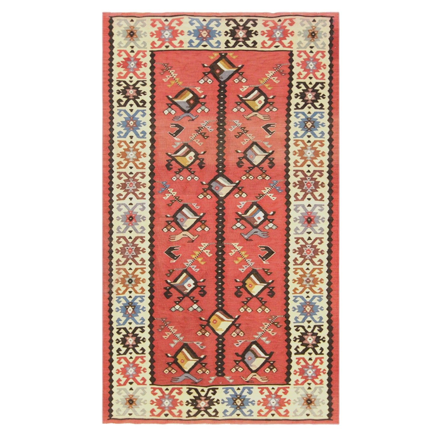 Vintage Turkish Kilim Rug, 2.7 x 5.1 ft, 82 x 155 cm, Handwoven Wool Kilim