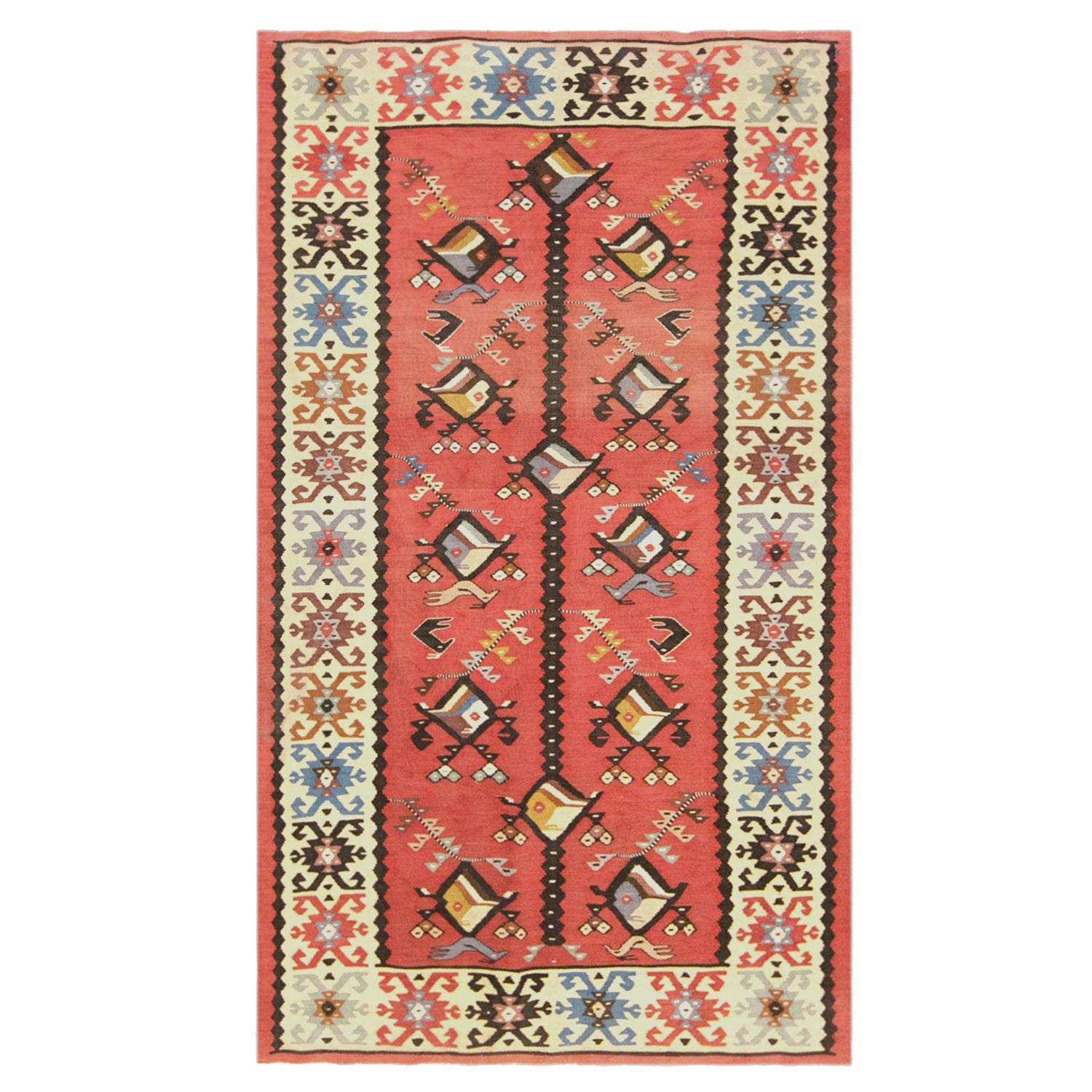Vintage Turkish Kilim Rug, 2.7 x 5.1 ft, 82 x 155 cm, Handwoven Wool Kilim
