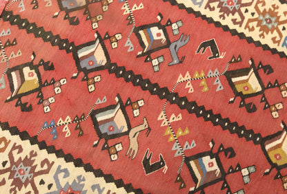 Vintage Turkish Kilim Rug, 2.7 x 5.1 ft, 82 x 155 cm, Handwoven Wool Kilim
