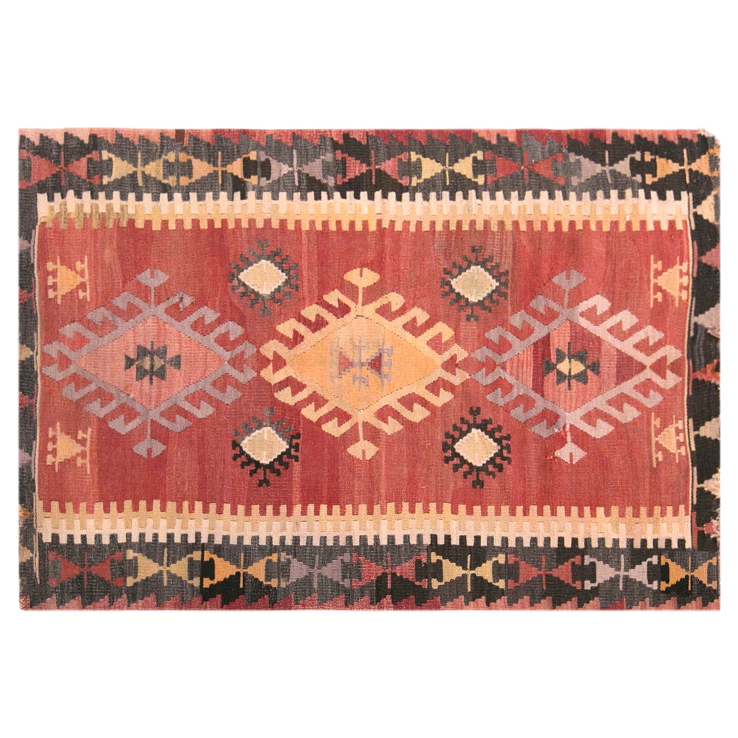 Vintage Turkish Kilim Rug, 2.8 x 4.5 ft, 84 x 137 cm, Handwoven Wool Kilim