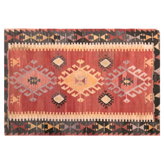 Vintage Turkish Kilim Rug, 2.8 x 4.5 ft, 84 x 137 cm, Handwoven Wool Kilim
