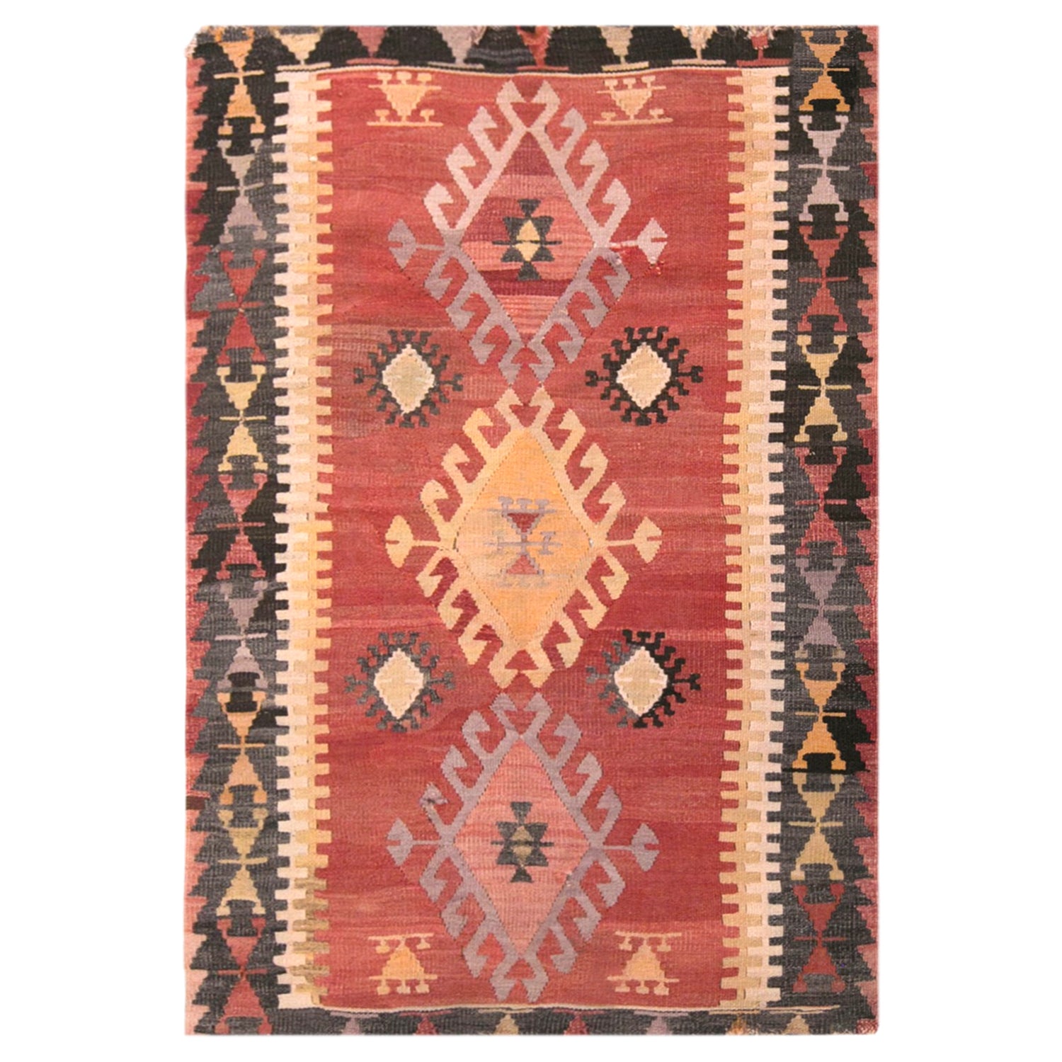 Vintage Turkish Kilim Rug, 2.8 x 4.5 ft, 84 x 137 cm, Handwoven Wool Kilim