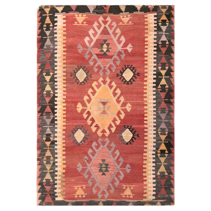 Vintage Turkish Kilim Rug, 2.8 x 4.5 ft, 84 x 137 cm, Handwoven Wool Kilim