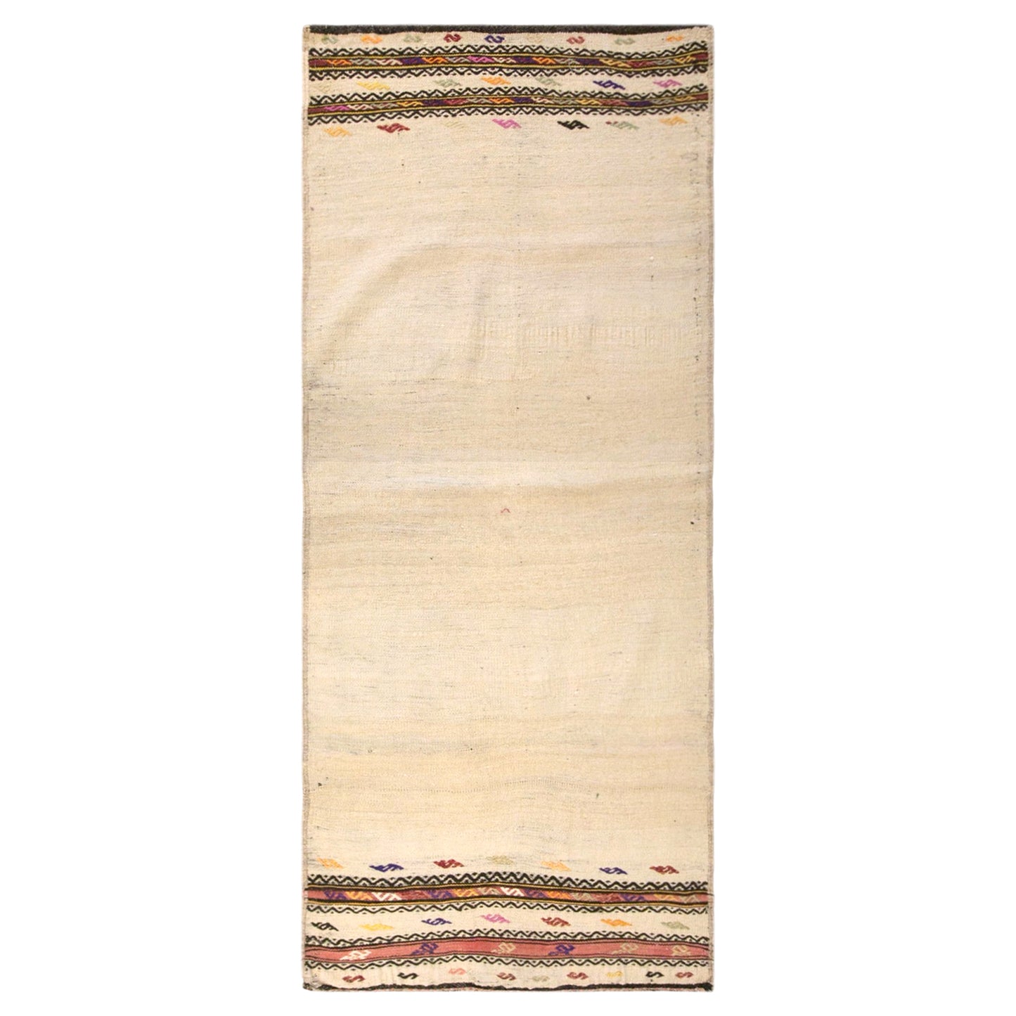 Vintage Turkish Kilim Rug, 2.8 x 6.4 ft, 85 x 195 cm, Handwoven Wool Kilim