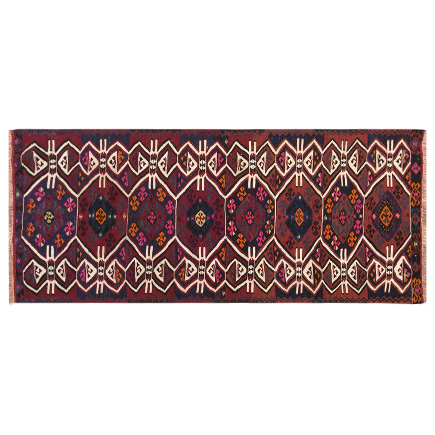 Vintage Turkish Kilim Rug, 2.9 x 7.7 ft, 87 x 235 cm, Handwoven Wool Kilim