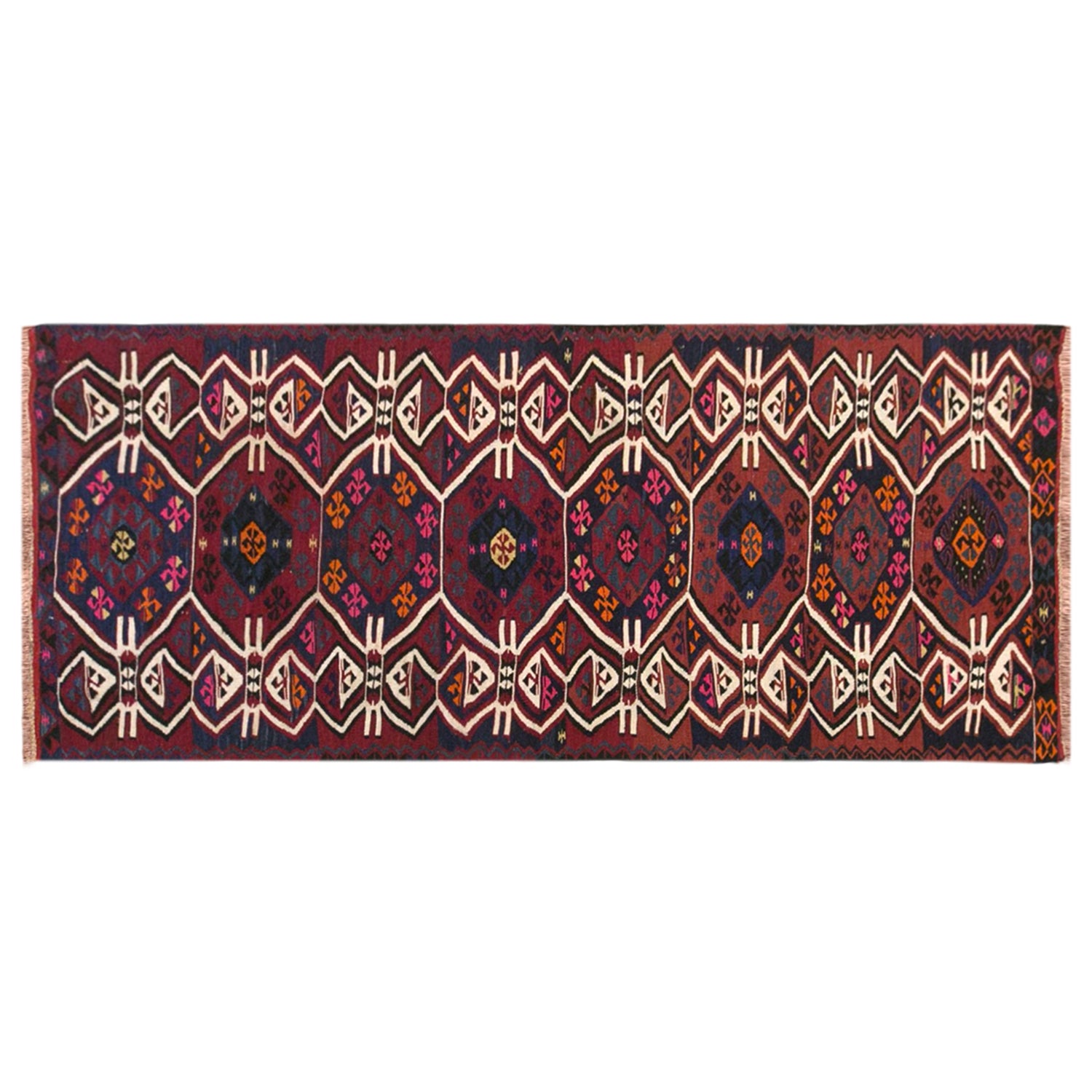 Vintage Turkish Kilim Rug, 2.9 x 7.7 ft, 87 x 235 cm, Handwoven Wool Kilim