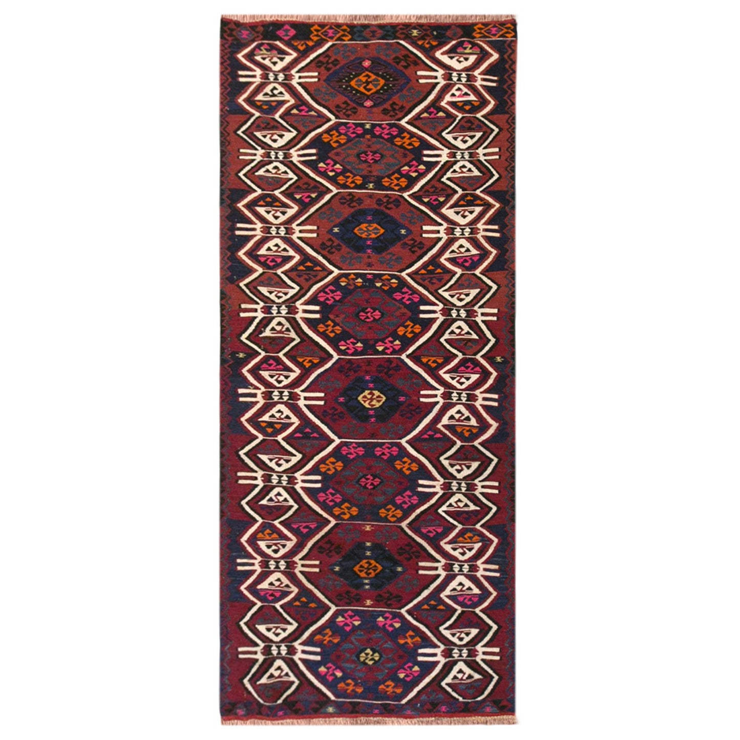 Vintage Turkish Kilim Rug, 2.9 x 7.7 ft, 87 x 235 cm, Handwoven Wool Kilim