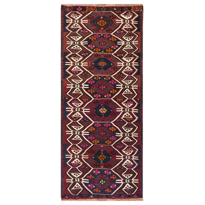 Vintage Turkish Kilim Rug, 2.9 x 7.7 ft, 87 x 235 cm, Handwoven Wool Kilim