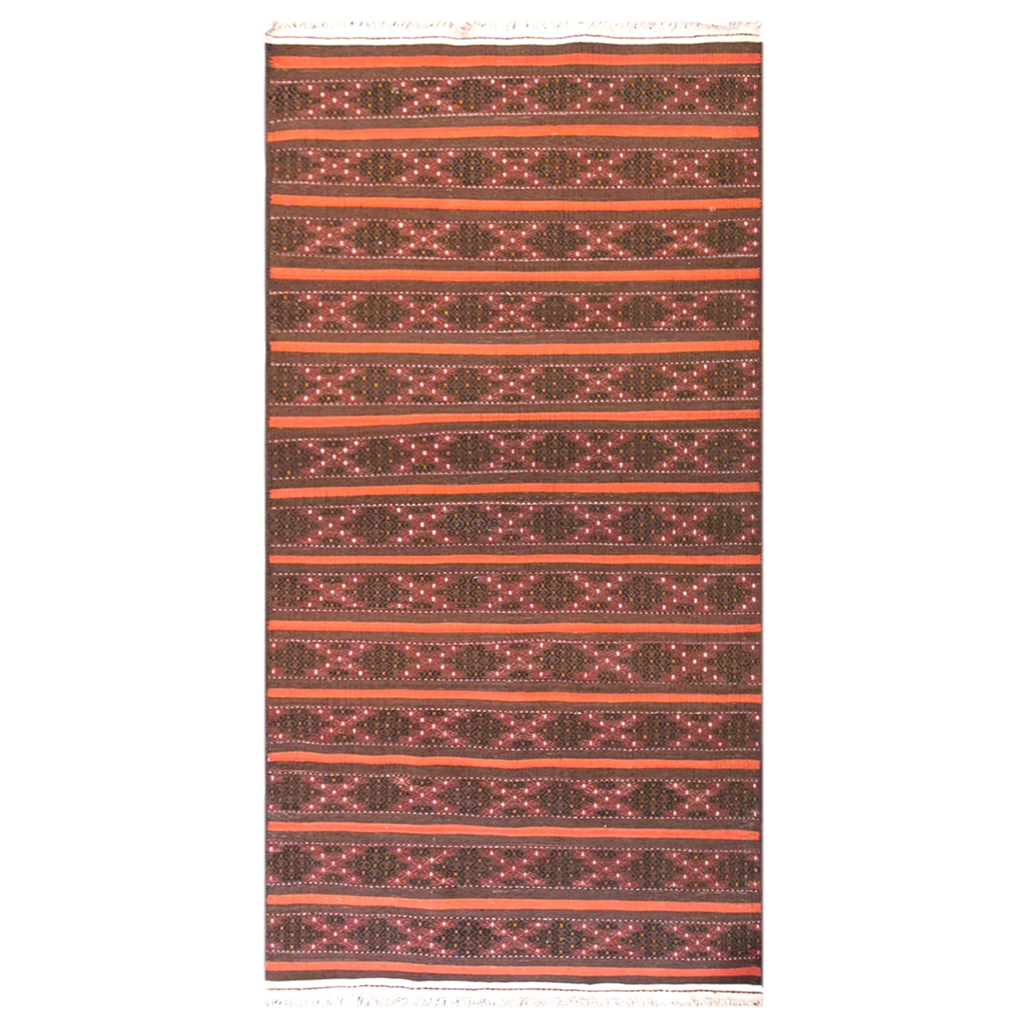 Vintage Turkish Kilim Rug, 3.0 x 7.2 ft, 90 x 220 cm, Handwoven Wool Kilim