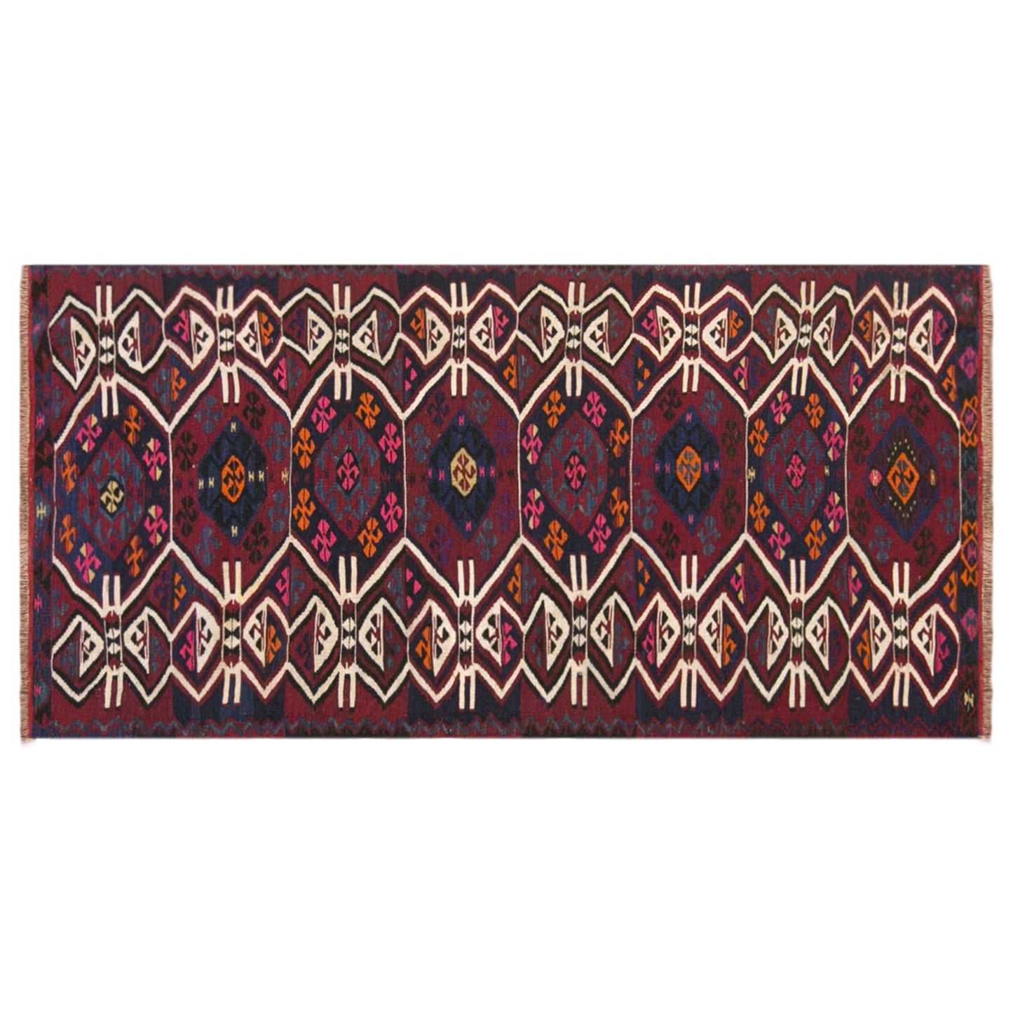 Vintage Turkish Kilim Rug, 3.0 x 7.9 ft, 90 x 240 cm, Handwoven Wool Kilim