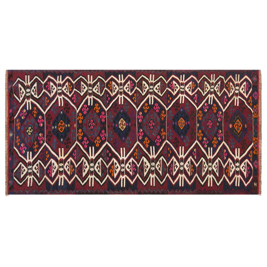 Vintage Turkish Kilim Rug, 3.0 x 7.9 ft, 90 x 240 cm, Handwoven Wool Kilim