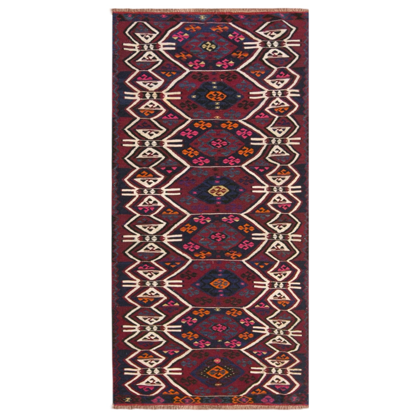 Vintage Turkish Kilim Rug, 3.0 x 7.9 ft, 90 x 240 cm, Handwoven Wool Kilim