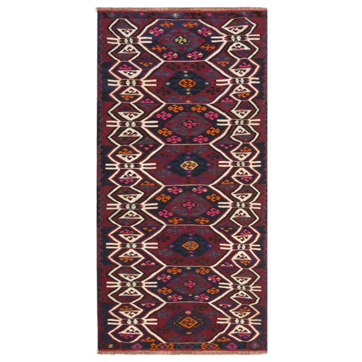Vintage Turkish Kilim Rug, 3.0 x 7.9 ft, 90 x 240 cm, Handwoven Wool Kilim