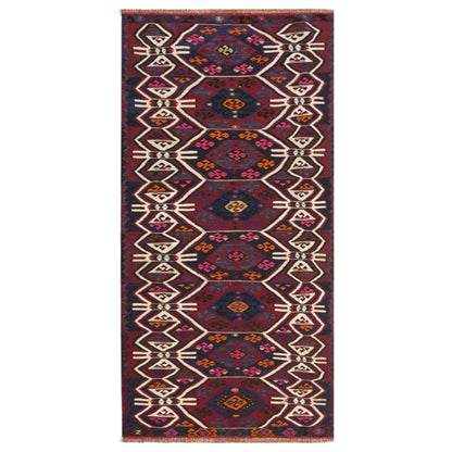 Vintage Turkish Kilim Rug, 3.0 x 7.9 ft, 90 x 240 cm, Handwoven Wool Kilim
