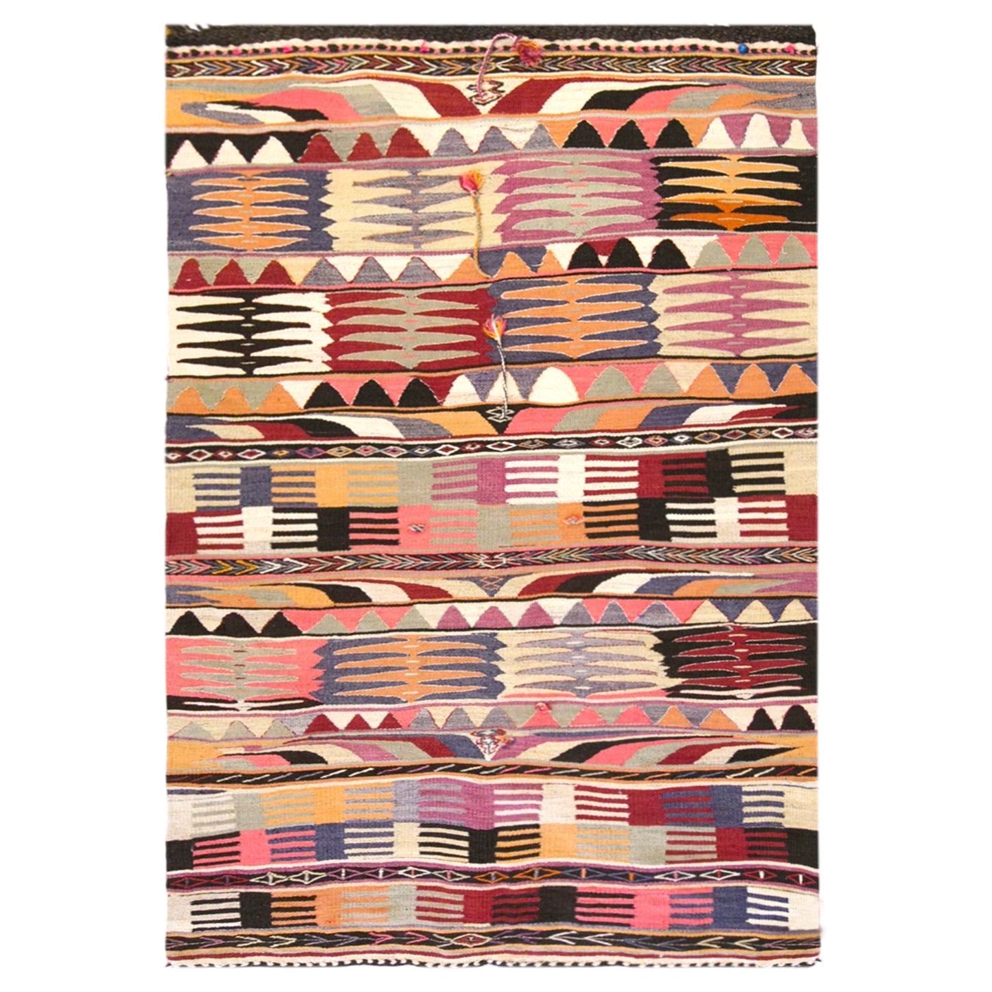 Vintage Turkish Kilim Rug, 3.3 x 5.9 ft, 102 x 180 cm, Handwoven Wool Kilim